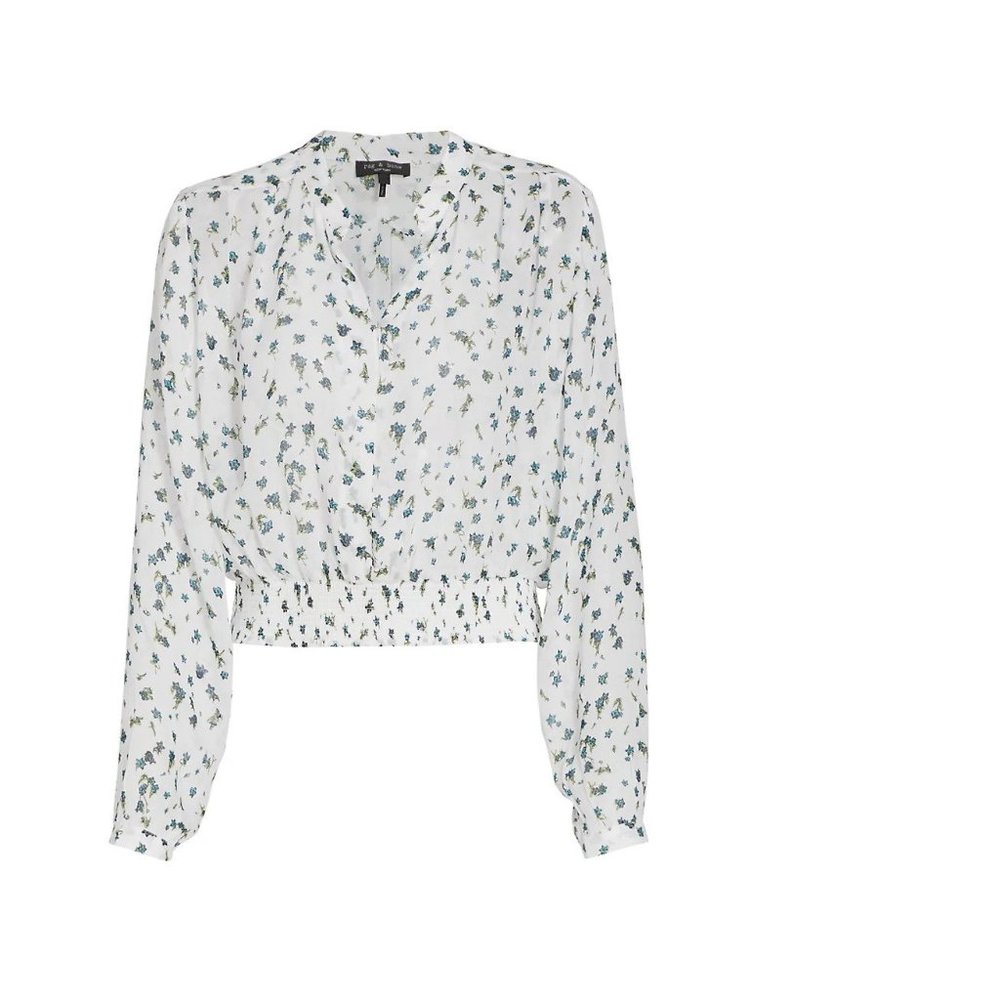RAG AND BONE Calista Sheer Floral Top in White, XSmall